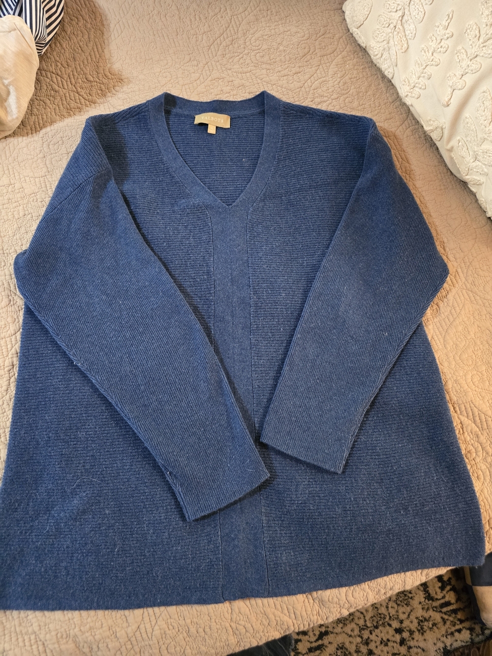 Talbots Xl 100% Cashmere Blue V-Neck Sweater